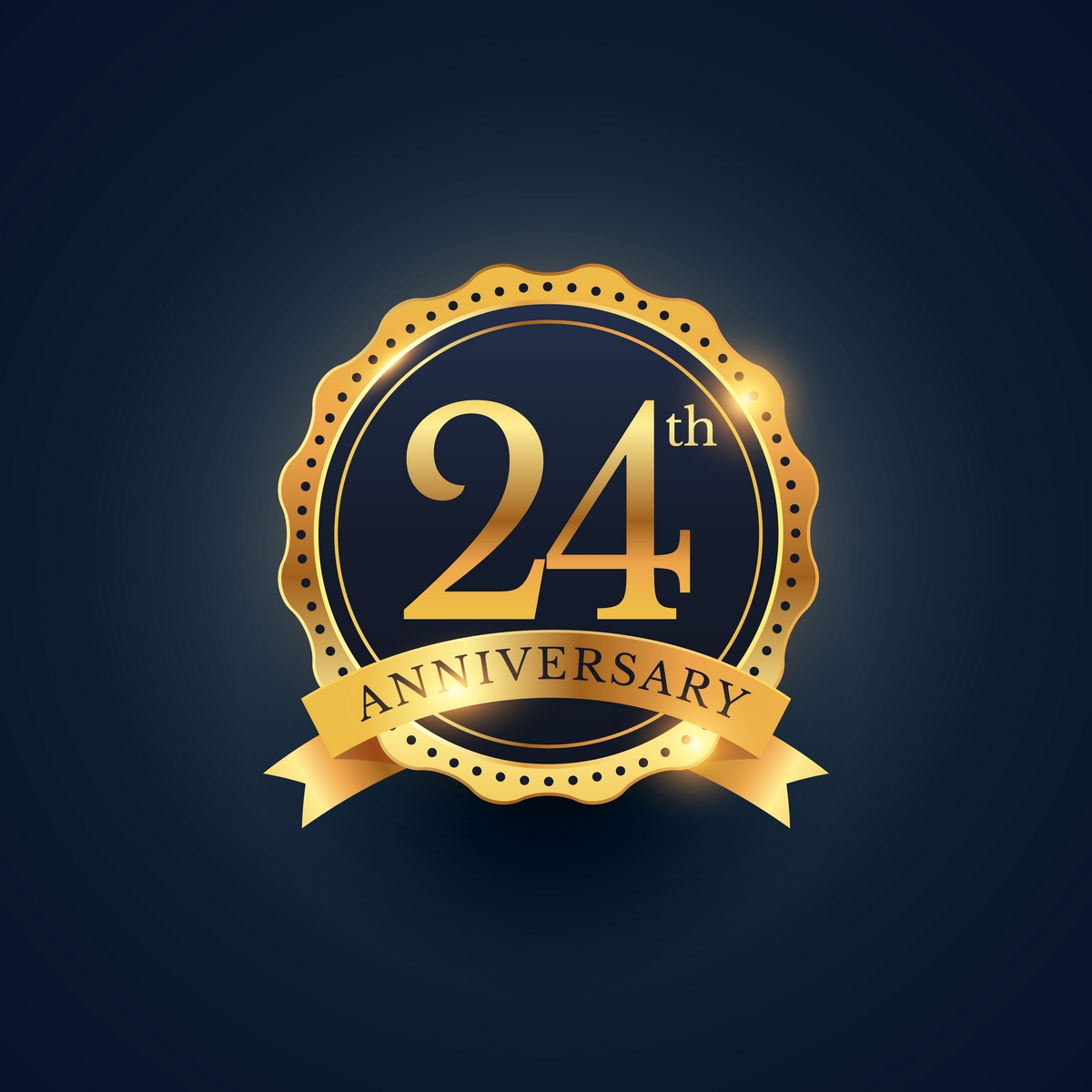 24th anniversary celebration badge label in golden color